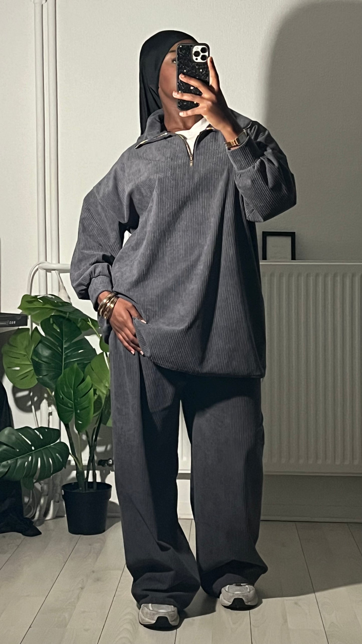 Ensemble « ZORAH » velour côtelé avec zip col V