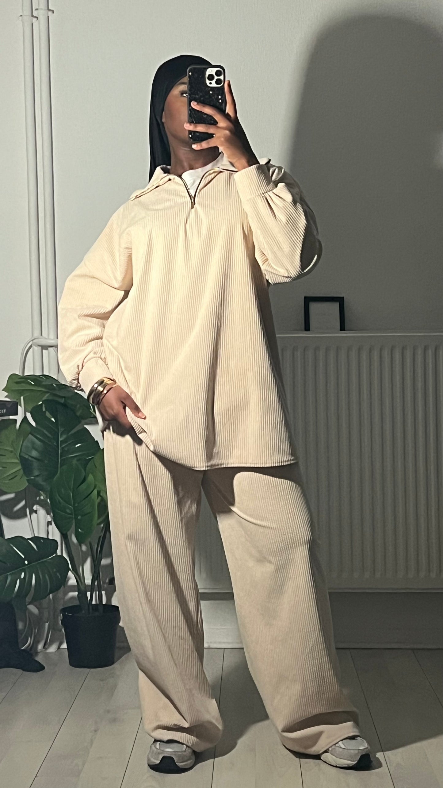 Ensemble « ZORAH » velour côtelé avec zip col V